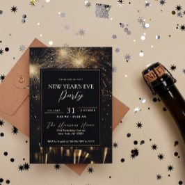 Convites Fogos de artifício Dourados e Elegantes Festa de A