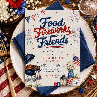 Convites Fogos de Artifício e Amigos Churrasco de 4 de Julh