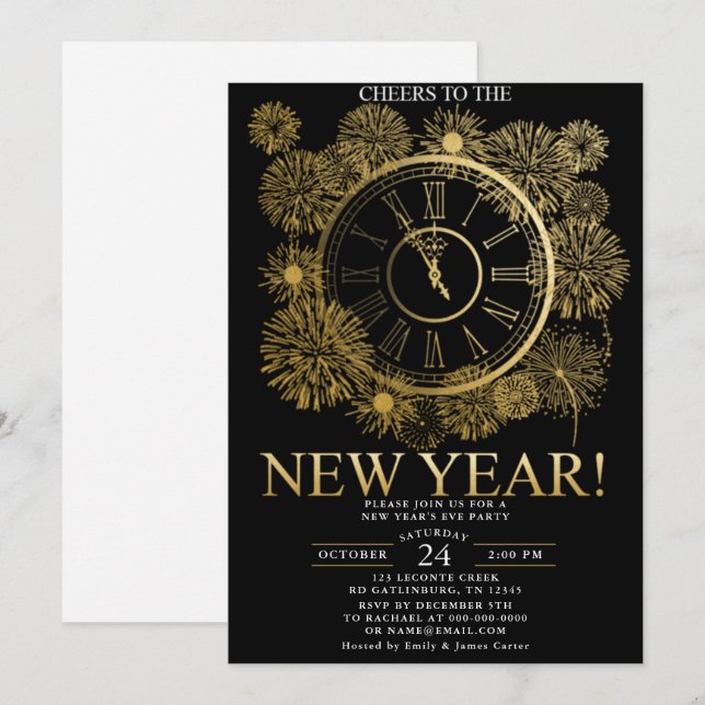 Convites Fogos de artifício na véspera de Ano Novo (Frente/Verso)