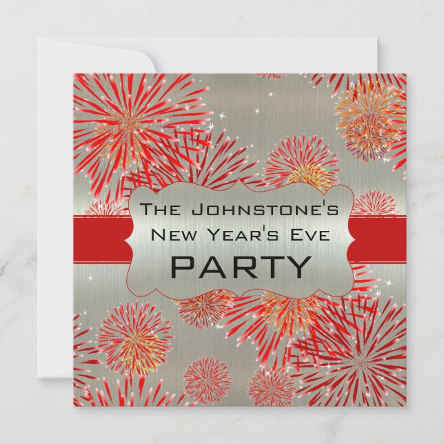 Convites Fogos de artifício vermelhos na festa de véspera d (Frente)