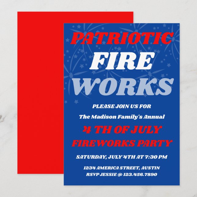 Convites Fogos Patrióticos | Festa de Verão nos EUA (Frente/Verso)