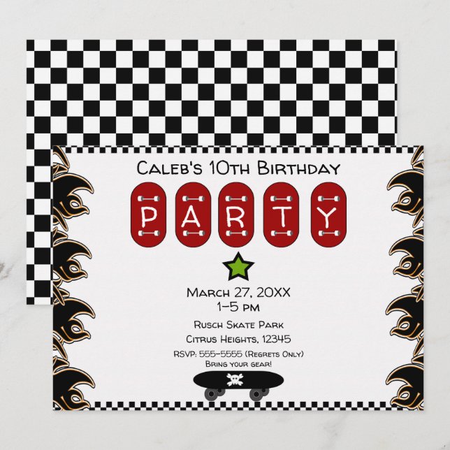 Convites Fogueira de Skate para Aniversário de Skate (Frente/Verso)