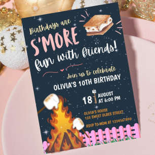 Convites Fogueira de S'more para Meninas Diversão de Amigas