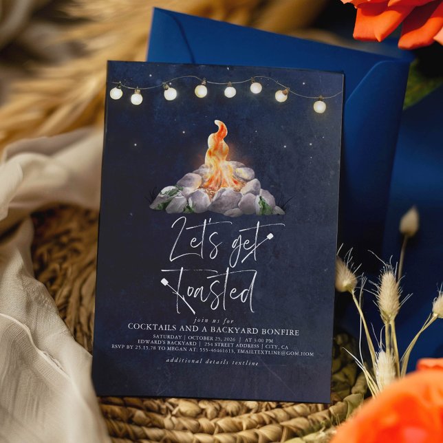 Convites Fogueira no quintal Vamos ficar torrados Festa mod (Let's Get Toasted Bonfire Invitation)