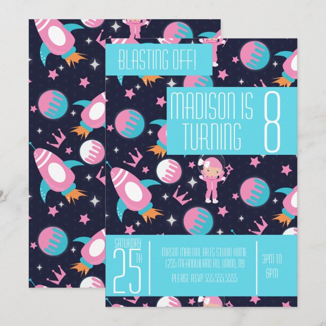 Convites Foguete de Aterrissagem da Princesa Festa de Anive (Frente/Verso)