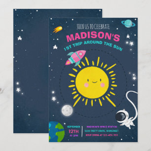 Convites Foguete do Astronauta Rosa Festa de aniversário E