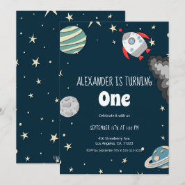 Convites Foguete e Planetas Garoto Primeiro Aniversário