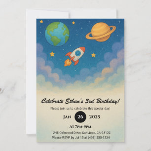 Convites Foguete e Planetas no Aniversário do Espaço Colori