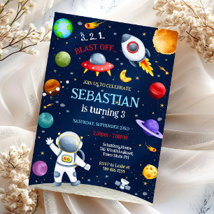 Convites Foguete Espacial Astronauta Galáxia Aniversário 