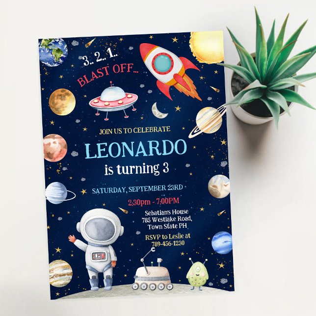 Convites Foguete Espacial Astronauta Galáxia Aniversário  (Criador carregado)