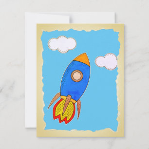 Convites Foguete Espacial de Desenho Animado no Céu Azul Pa