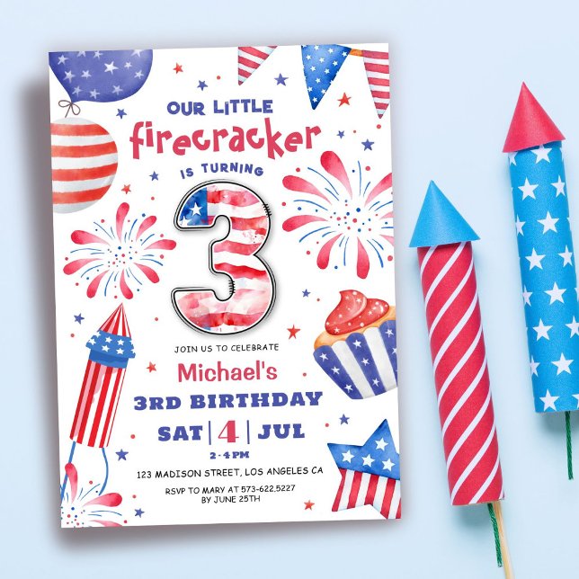Convites Foguete Patriótico do Firecracker de 4 de julho an (Criador carregado)