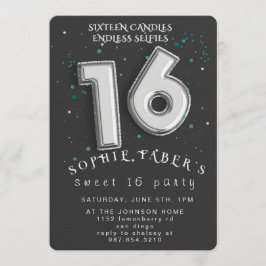 Convites Foil Balloon Sweet Sixteen Birthday Party 