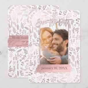 Convites Foil de Ouro Rosa Moderno Save the Date com Foto
