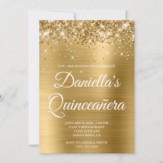 Convites Foil dourada brilhante Quinceañera (Frente)