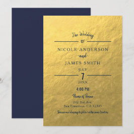 Convites Foil Dourado Azul Marinho Minimal Limpo Clássico C