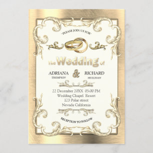 Convites Foil-Dourado-Prata-Latão Casamento Vintage