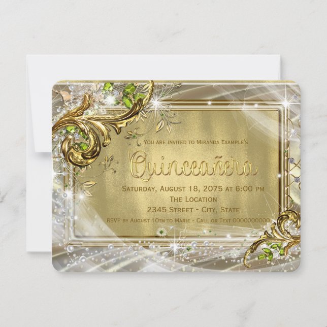 Convites Foil Dourado Quinceañera (Frente)