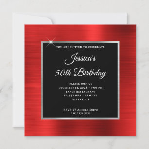 Convites Foil Vermelho Prata e Preto Sobreposto Aniversário