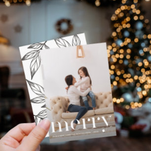 Convites Folafy Black White Impressão Merry Foto de Natal