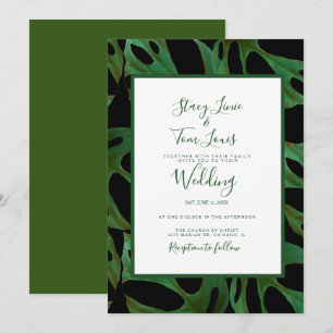 Convites Folha Botânica Monstera Verde Casamento Preto