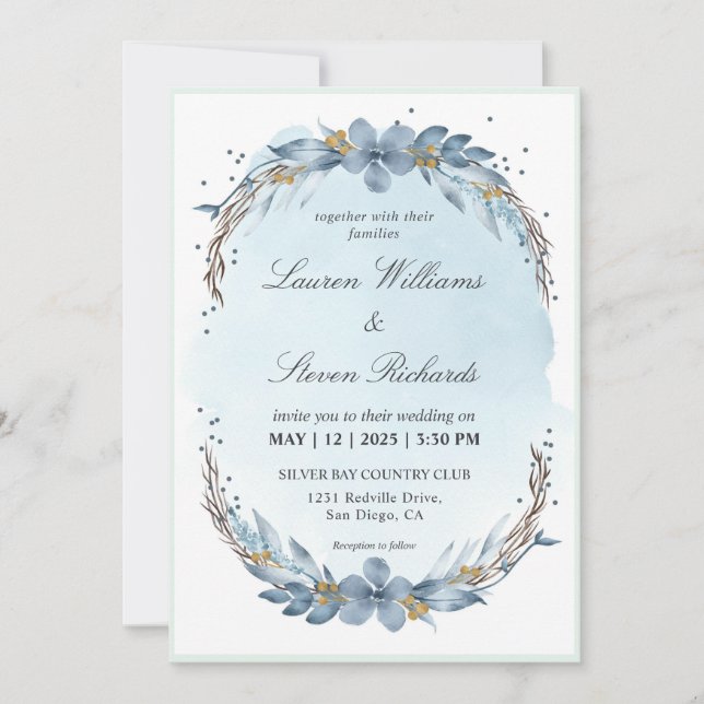 Convites Folha branca clara clara e clara de pastel, azul-e (Frente)