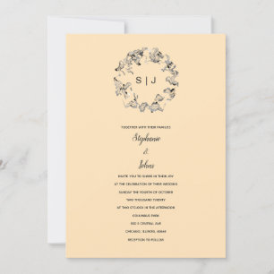 Convites Folha Crest Monograma Ivory Cream Casamento Beige