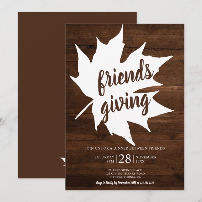 Convites Folha de Ação de Graças de Maçarita Rústica (Frente/Verso)