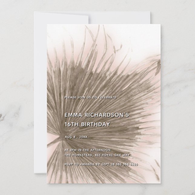 Convites Folha de Botânica Tropical de Palma Rosa 16.º Aniv (Frente)