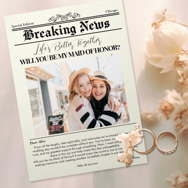 Convites Folha de Cobrir de Proposta Bridesmaid 1 Foto (Bridesmaid Proposal Newspaper Cover 1 Photo Invitation)