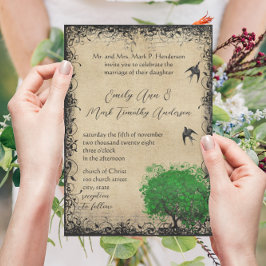 Convites Folha de Coração Esmeralda Árvore Vintage Casament