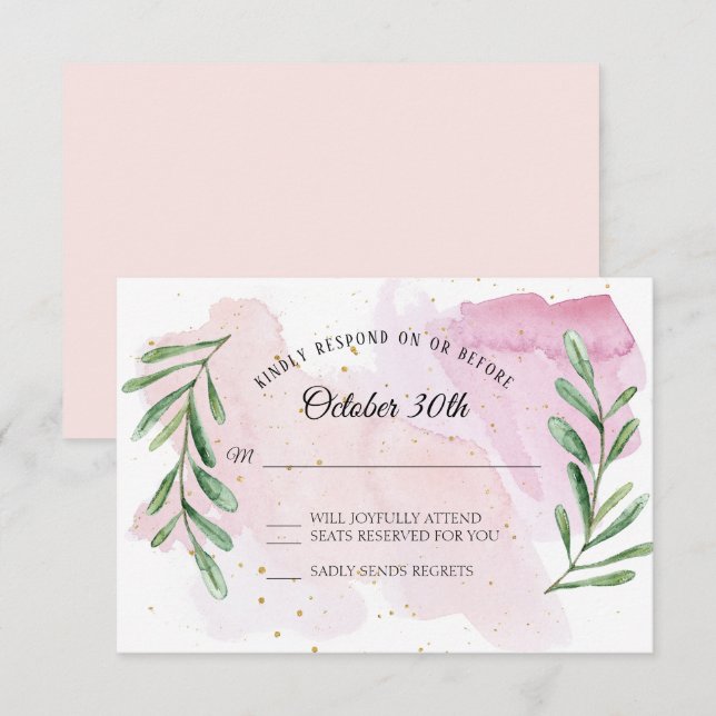 Convites Folha de Eucalipto Rústica Dourado Moderno RSVP Aq (Frente/Verso)