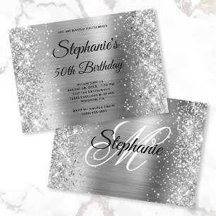 Convites Folha de Folha de Folha de Prata Monograma Preto e