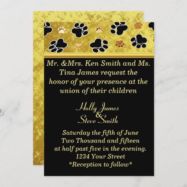 Convites Folha de folhas de ouro arranjo de pata de casamen (Frente/Verso)