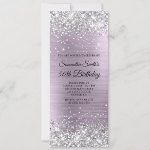 Convites Folha de Lavanda Pálida de Silver Glitter 50º Aniv