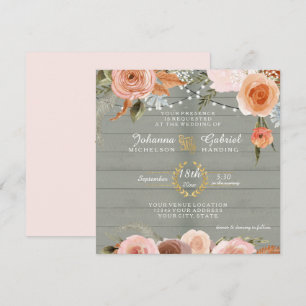 Convites Folha De Madeira Verde, Rústica Floral Neutra