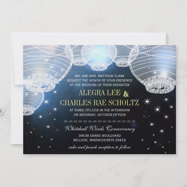 Convites Folha de Marinho de Casamento Lanterna Die Corte (Frente)