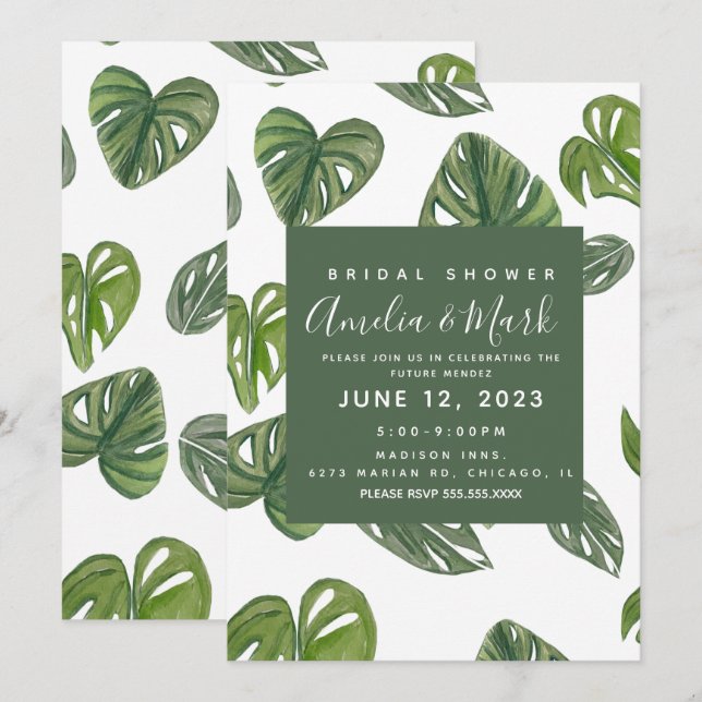 Convites Folha de Monstera Adansonii de Aquarela à Mão para (Frente/Verso)
