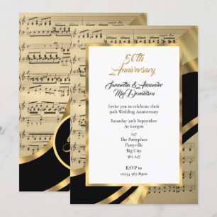 Convites Folha de música aniversário de bodas de ouro