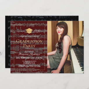 Convites Folha de Música Borgonha Foto com Graduação
