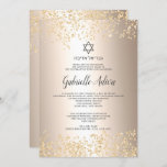 Convites Folha de ouro-chic nome hebraico Bat Mitzvah<br><div class="desc">Estrela elegante de ouro cólico de David com folha de ouro metálica e nome hebraico Bat Mitzvah e confete glitter de ouro cônico. Um convite simples e chique.</div>