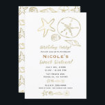 Convites Folha de Ouro Conchas do Mar Chic Beach Sweet 16<br><div class="desc">Personalize este convite elegante para qualquer evento. ( o texto em ouro pode ser suprimido)</div>