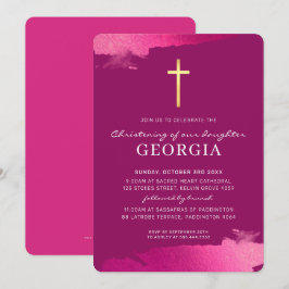 Convites Folha de ouro CRISTENTE MODERNA cruz rosa-escuro