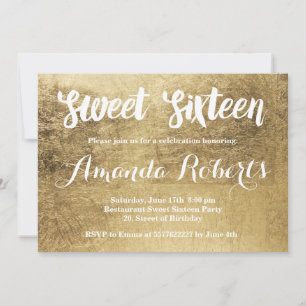 Convites Folha de ouro de luxo Sweet 16