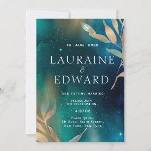 Convites Folha de ouro do céu da galáxia verde-esmeralda