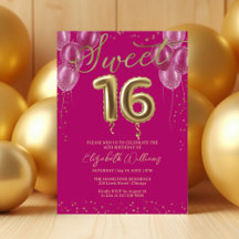 Folha de Ouro Doce 16 Balões de Aniversário Rosa