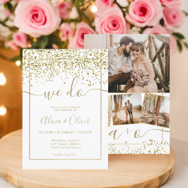 Convites Folha de ouro em chic, iniciais de fotos brancas c