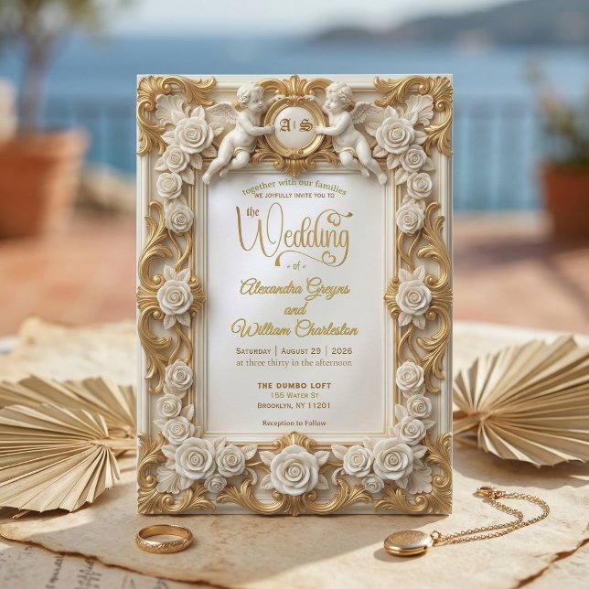 Convites Folha de Ouro Falsa Estilo Relevo Barroco Monogram (Criador carregado)