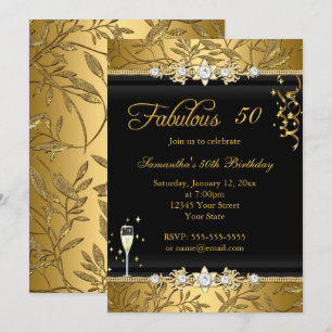 Convites Folha de Ouro Falso 50 Aniversário Fabuloso festa