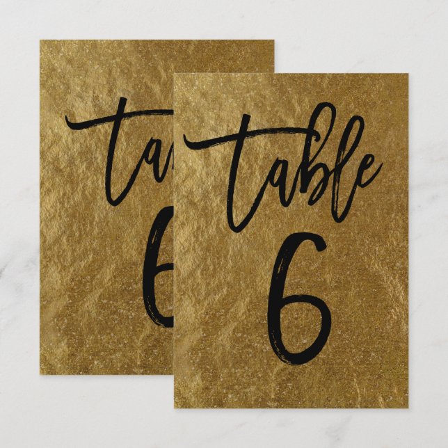Convites Folha de Ouro Moderno Número da Mesa 6 em Grafia (Frente/Verso)